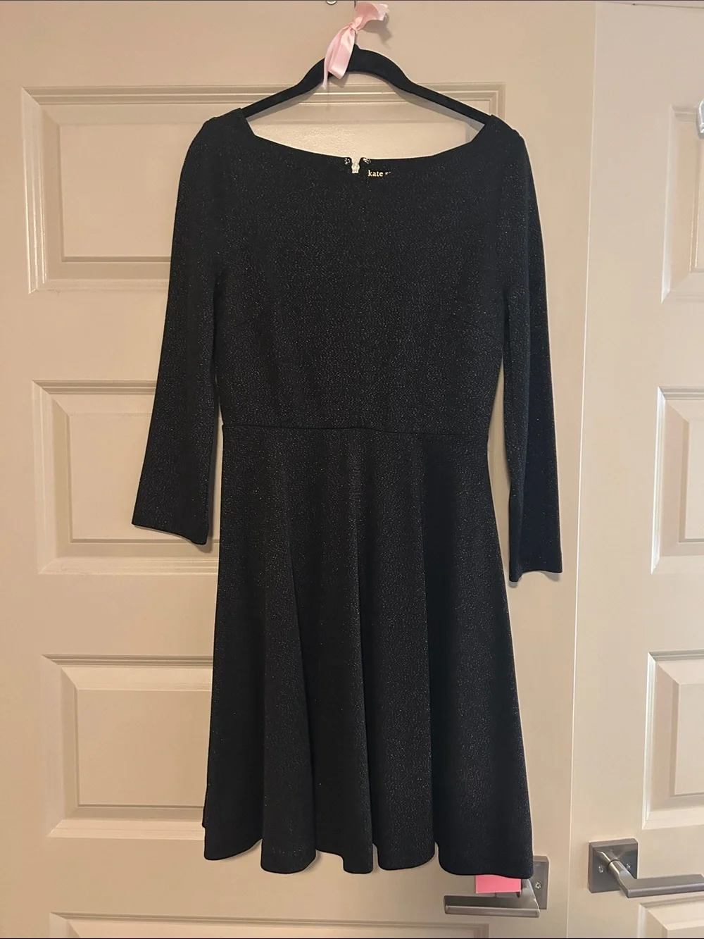 kate spade Black Sparkle Ponte Long-Sleeve Fit & Flare Dress - Size 2 NWT